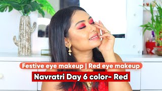 Festive eye makeup  Red eye makeup  Navratri amp Durga puja eye makeup  Eye makeup tutorial [upl. by Asseret136]