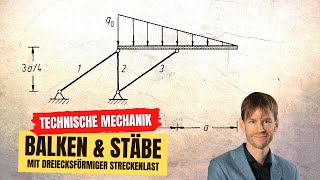 Balken auf Stäben unter Streckenlast Statik Technische Mechanik [upl. by Xonk517]