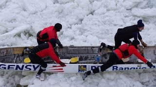 ICE CANOE RACE at Quebec City Carnival le Grand Défi des Glaces [upl. by Attelrahs]