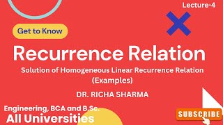 Recurrence RelationExamples of Homogeneous Linear Recurrence Relation Discrete Mathematics Part4 [upl. by Aicilec]