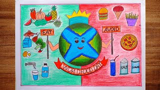 World Food day poster making  Food day drawing idea step by step drawing 2024 [upl. by Eisoj]