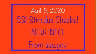 SSI Recipients Important Stimulus Check Direct Deposit Update April 15 2020 [upl. by Eissehc]