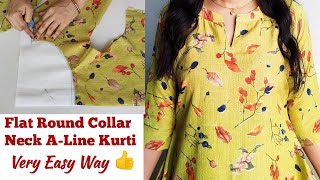 Round Collar Neck Kurti Cutting and Stitching  Flat Round Collar Neck Cutting and stitching [upl. by Arlene]