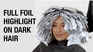 Dimensional Blonding on Dark Hair  Full Foil Highlight Technique  Kenra Color [upl. by Nealon]