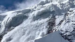 The downfall of a serac just above Manaslu Base Camp Captured by Tendi Sherpa [upl. by Enneyehs]