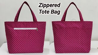 DIY Zippered Shopping bag with 5 Pockets  Easy Sewing Tutorial  Tote Bag  Cloth bag making  Bags [upl. by Eltsyrhc]