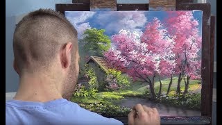 Pink Trees in Spring  Paint with Kevin® [upl. by Ehttam77]