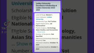 Leiden University Excellence Scholarship at Leiden University 2024  2025 [upl. by Ohcamac]