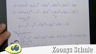 Nullstellen mit Ausklammern Polynomdivision biquadratische Gleichung  Aufgabe Mathe Abitur [upl. by Apilef]