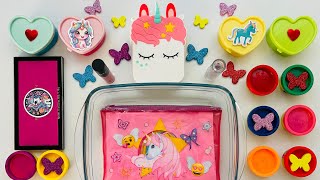 Happy Unicorn Slime  Mixing Makeup Glitter Beads Into Clear Slime [upl. by Garrard]