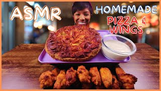 ASMR  MUKBANG HOMEMADE PIZZA AND WINGS [upl. by Eiramllij418]