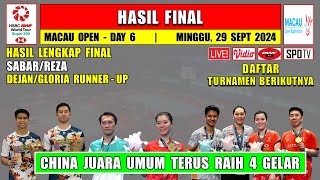 Hasil Lengkap Final Macau Open 2024 Hari Ini  SABARREZA amp DEGLO Runner Up  China Juara Umum Terus [upl. by Adyol780]