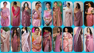 OnionLight Pink Saree Blouse CombinationContrast Design Ideas  Onion Colour Silk Saree [upl. by Aicen]