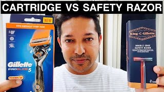 Cartridge Razor VS Safety Razor 4K  Gillette Fusion Proglide Power VS King C Gillette [upl. by Honebein]