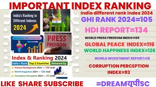 Important index 2024 current affairsmahatvpurn suchkank 2024index rank 2024 [upl. by Deehsar]