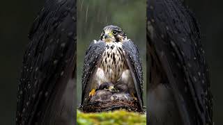 Falcon Bird Mother Shields Her Chicks from the Pouring Rain mother birds falcon rain [upl. by Harbison526]