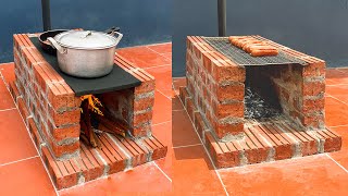 Wood stove combined with simple oven easy to make from red bricks [upl. by Dannon795]