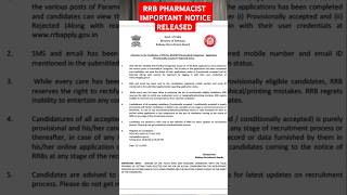 RRB Pharmacist Important Notice Released Nov 2024 rrbpharmacist pharmacist [upl. by Ainolopa]