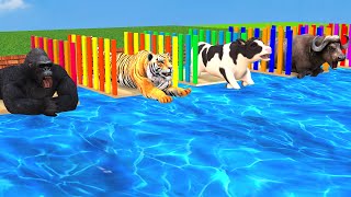 Animals Swimming Paws in Water Cow Gorilla Tiger Dinosaur Buffalo Animals Cartoon Funny Video [upl. by Yrrak]