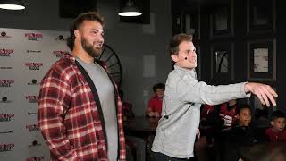 Wisconsin Huddle Unleashed Darts with Badgers lineman Tanor Bortolini [upl. by Lillis]