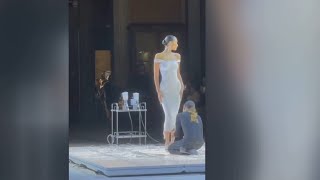 Bella Hadid wows in spray painted Coperni dress [upl. by Alvarez122]