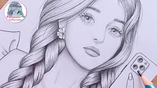 How to draw A girl with Double Braided Hairstyle and iPhone  Pencil Sketch for beginners [upl. by Atteynot]