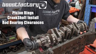 2JZ ENGINE BUILD  Episode 4 Measuring Rod Bearing Clearances Piston Ring amp Crankshaft Install [upl. by Oryaj]