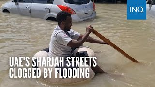 UAEs Sharjah streets clogged by flooding [upl. by Feeney]