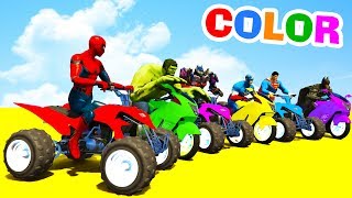 LEARN COLORS ATV and MotorBike w Superheroes for Toddlers  3D Cars For Kids [upl. by Legge]