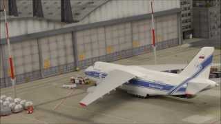 HO scale 187 Antonov An 124 Volga Dnepr with spectaculair door opening airport Knuffingen Hamburg [upl. by Benoit]