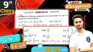 Rs Aggarwal Class 9  Exercise 2A Question number 1  Chapter 2 Polynomials  Md Sir Class 9 [upl. by Jessie]