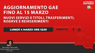 Aggiornamento Gae fino al 15 marzo nuovi servizi e titoli trasferimenti riserve e reinserimenti [upl. by Natsirk]