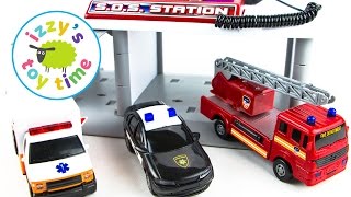 Hot Wheels Fire Trucks Ambulances and Police Cars  Fast Lane SOS Station  Fun Toy Cars [upl. by Lunnete785]