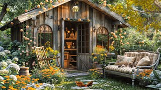 Cool Relaxing 4K Garden Space with Birdsong Wind Chimes Brightly Blooming Flowers [upl. by Ahsirak]