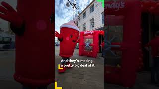 Huge queues for official opening of Leeds Wendys store on Briggate [upl. by Nanette]