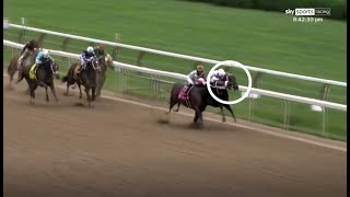 Incredible moment racehorse tries to bite rival close to finish line [upl. by Ennybor]