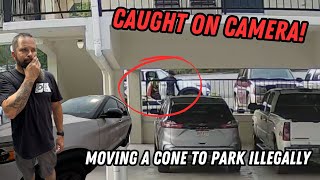 Caught On Camera Moving Cones amp Caution Tape To Park Illegally [upl. by Maibach]