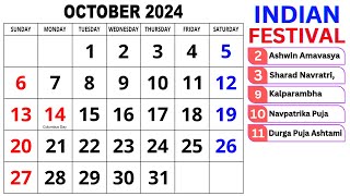 Calendar October 2024  October Calendar 2024 with Holidays  October 2024 Calendar  Oct Calendar [upl. by Maurizia501]