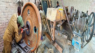 Very interesting process of Restoration heavy duty stone breaking machine and boring wheel on Lathe [upl. by Edge597]