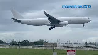 White AeroUnion Airbus A330300F Landing at Miami International FL KMIA N337QT [upl. by Bringhurst]