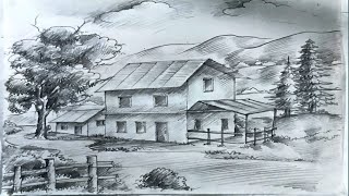 how to draw pencil sketch scenery drawing step by step pencil sketch [upl. by Onilegna]