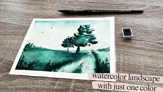 Watercolor Landscape Painting for Beginners  Monochrome Tutorial [upl. by Navets]