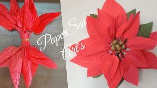 Giant Crepe paper Poinsettia flower Christmas decorFlores de papel crêpeHandmadePaperSai Arts [upl. by Acila]