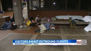 Kahului Airport becomes makeshift shelter as hundreds await flights off island [upl. by Enitsugua]