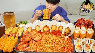 ASMR MUKBANG 직접 만든 가리비 열라면 김밥 김치 유부초밥 먹방 RAMYEON amp KIMBAP MUKBANG EATING SOUND [upl. by Sacrod]