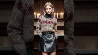 Argyle Sweater amp Leather Mini Skirt stylingbook fashionshow winter coat [upl. by Eivets]