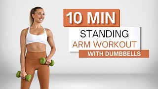 10 min STANDING ARM WORKOUT  With Dumbbells  Biceps Triceps and Shoulders  Zero Pushups [upl. by Fonsie]