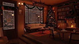 Christmas Bookstore Ambience with Muffled Christmas Music Coffee Sounds amp Fireplace [upl. by Erica]