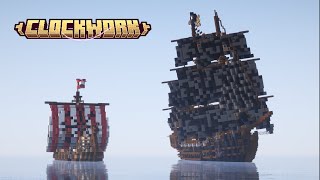 The first actually working sailing warships in Minecraft Clockwork [upl. by Okomot]