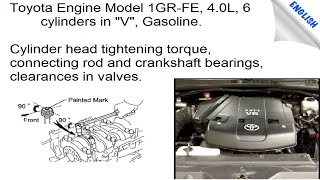 Toyota engine model 1GR FE 4 0L 6 cylinders cylinder head tightening torque connecting rod [upl. by Seek]